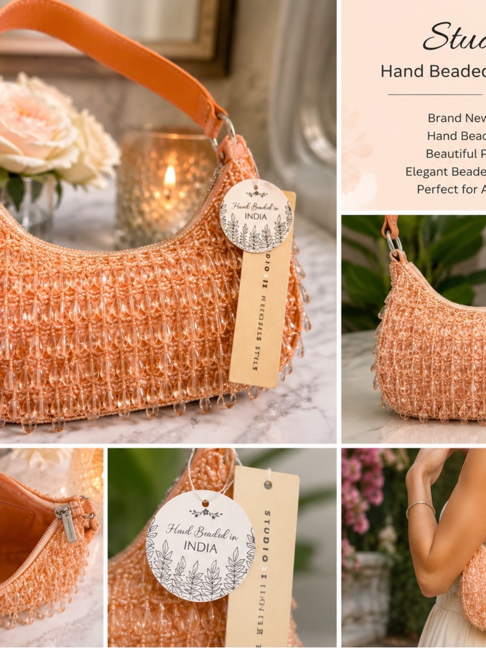 Studio Hand-Beaded Peach Shoulder Bag